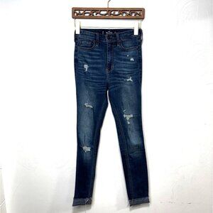Hollister Ultra High-Rise Jeans Blue Dark Wash Classic Stretch Distressed Skinny